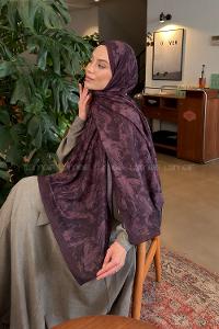 Lamelif Leaf Flower Desen Bambu Şal Mürdüm