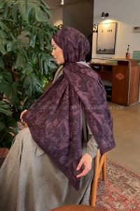 Lamelif Leaf Flower Desen Bambu Şal Mürdüm