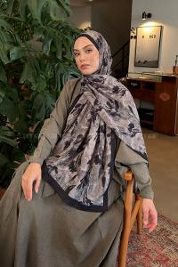 Lamelif Leaf Flower Desen Bambu Şal Siyah Vizon