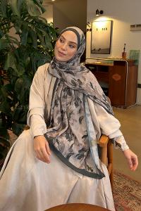 Lamelif Leaf Flower Desen Bambu Şal Yaprak Yeşili