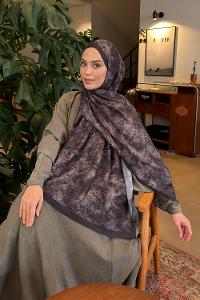 Lamelif Sarmaşık Desen Bambu Şal Antrasit Gri