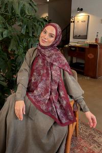 Claret Red Cotton Fabric Flowering Shawl