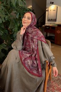 Claret Red Cotton Fabric Flowering Shawl