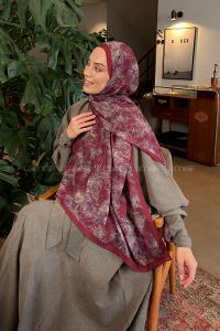 Claret Red Cotton Fabric Flowering Shawl