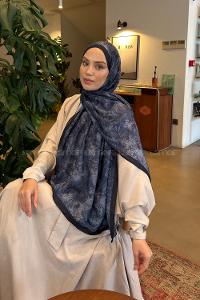 Lamelif Sarmaşık Desen Bambu Şal Lacivert