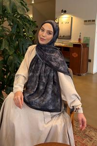 Lamelif Sarmaşık Desen Bambu Şal Siyah Gri