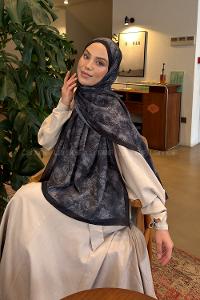 Lamelif Sarmaşık Desen Bambu Şal Siyah Gri