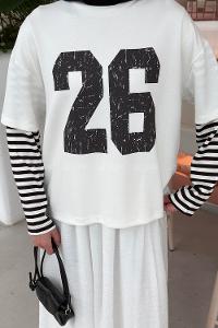 Lamelif Kolları Çizgili Ön Arka Baskı Detaylı Sweatshirt Acı Kahve
