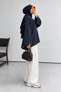 Navy Blue V Neck Long Arm Unprinted Shirt