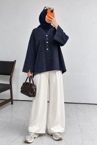 Navy Blue V Neck Long Arm Unprinted Shirt