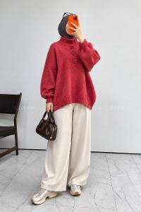 Red Mock Turtle Neck Long Arm Jumper