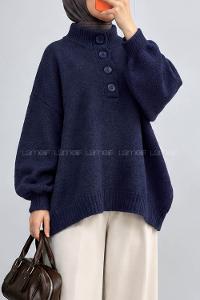 Navy Blue Mock Turtle Neck Long Arm Jumper