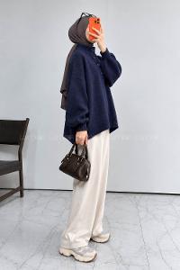 Navy Blue Mock Turtle Neck Long Arm Jumper