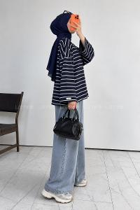 Lamelif Çizgili Oysho Sweat Lacivert