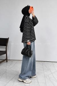 Lamelif Çizgili Oysho Sweat Siyah