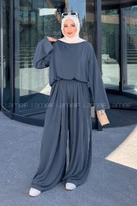 Anthracite Crew Neck Long Arm Without Accessories Regular Trousers Suit