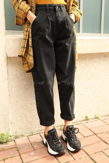 Lamelif Balon Model Bol Mom Jean Siyah