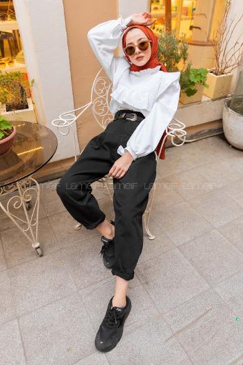 Modalamelif İki Pileli Paçası Pensli Kot Pantolon Siyah