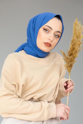 Plaid Blue Crepe Fabric Straight Shawl - Blue Shawl | 13074