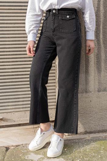 Black Denim Normal Waist Denim Pants