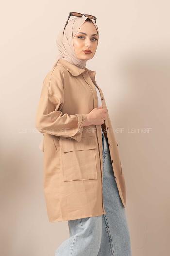 Sand Beige Shirt Collar Long Arm Cotton Fabric Unprinted Shirt