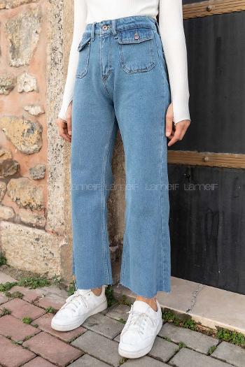 Light Blue Denim Normal Waist Denim Pants