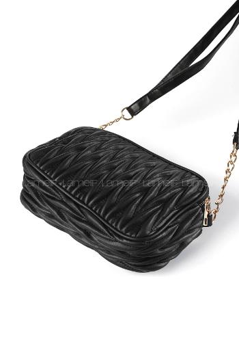 Lamelif Kadın Çok Bölmeli Kapitone Çapraz Çanta Siyah