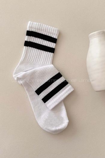 Lamelif Siyah Çizgili Beyaz Çorap