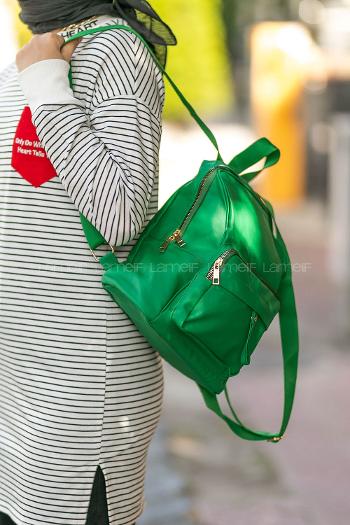 Lamelif  Saten Sırt Çantası Yeşil