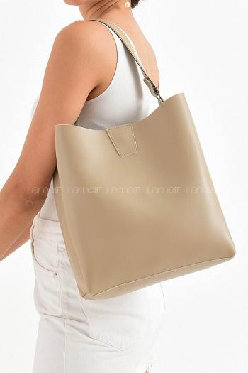 Lamelif  Mıknatıslı Fermuar Bölmeli Omuz Çantası  Vizonrengi