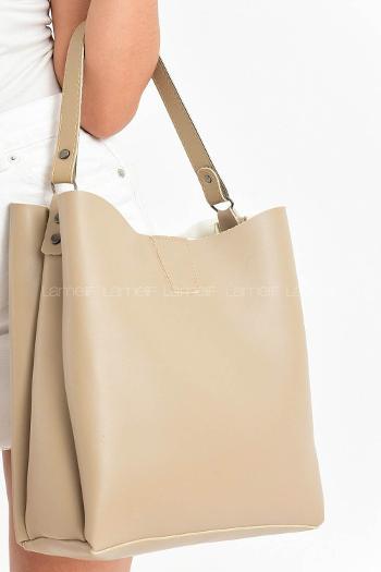 Lamelif  Mıknatıslı Fermuar Bölmeli Omuz Çantası  Vizonrengi