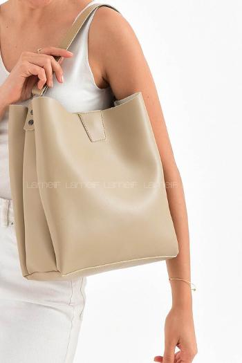 Lamelif  Mıknatıslı Fermuar Bölmeli Omuz Çantası  Vizonrengi