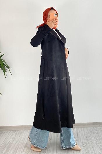 Black Long Arm Suede Trench Coat