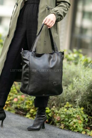 Lamelif Fermuar Detaylı Omuz Çantası Siyah