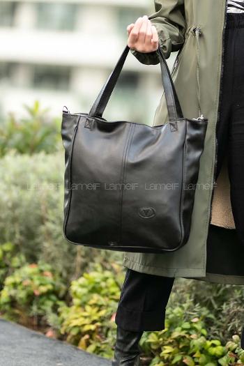 Lamelif Fermuar Detaylı Omuz Çantası Siyah