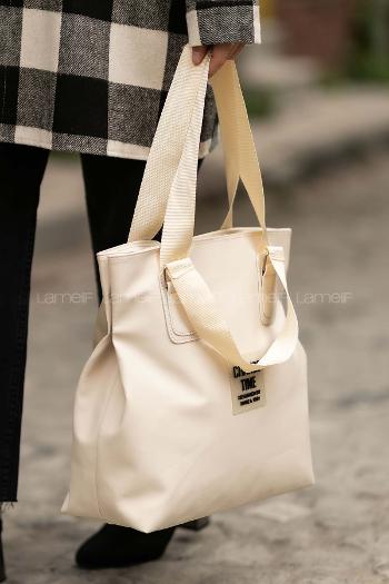 Lamelif  Çıtçıt Detaylı Büyük Çanta Krem