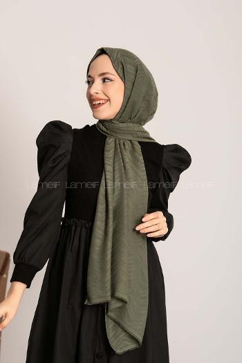 Modalamelif Efekli Zikzak Desen Pamuk  Şal Haki