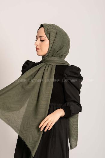 Modalamelif Efekli Zikzak Desen Pamuk  Şal Haki