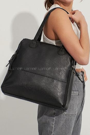 Modalamelif Yan Fermuar Detaylı Deri Çanta Siyah