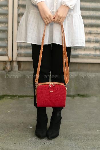 Lamelif  iki Gözlü El Omuz Valentia Çapraz Çanta Kırmızı