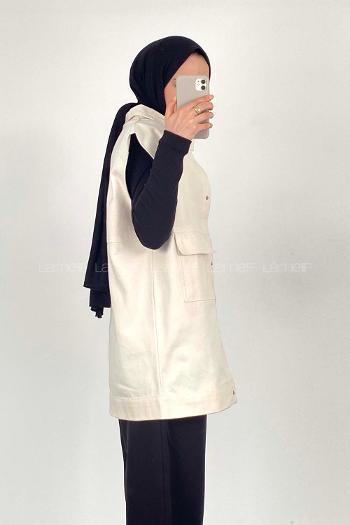 Cream Shirt Collar Zero Arm Without Accessories Cotton Unprinted Vest