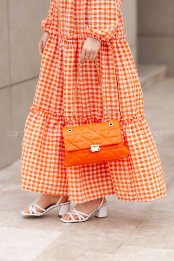 Lamelif  Zincir Askılı Nakışlı Omuz Çantası Oranj