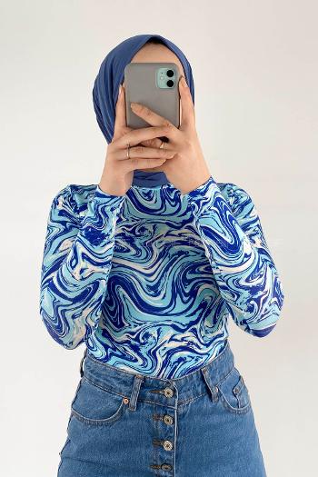 Blue Mock Turtle Neck Long Arm Viscose Fabric Body