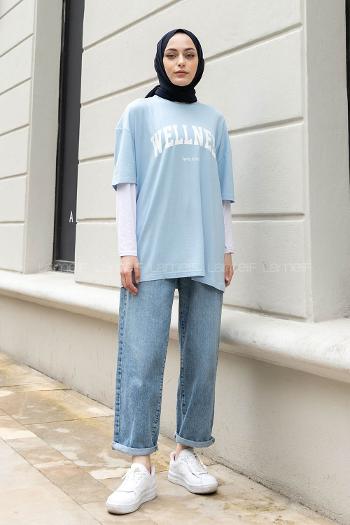 Modalamelif Wellness Baskılı T-Shirt Açık Mavi