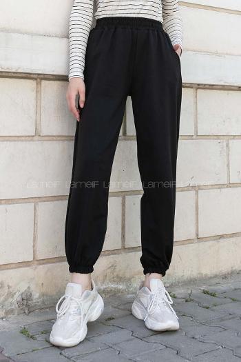 Black Elastic Trousers Elastic Waist Regular Cut Bottom Tracksuit