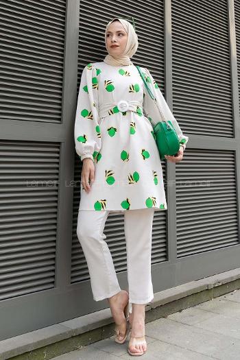 Modalamelif Limon Baskılı Balon Kol Takım Yeşil