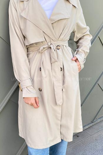 Stone Long Arm Belted Cotton Trench Coat