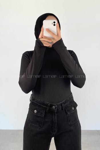 Lamelif Bisiklet Yaka Kaşkorse Body Siyah