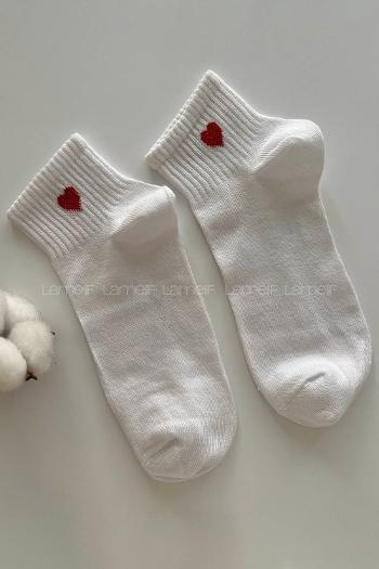 Lamelif Kalp Nakış İşlemeli Beyaz Tenis Çorap