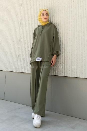 Lamelif Balance Armalı Çımalı İkili Tesettür Takım Haki